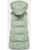 Perová dámska vesta v pistáciovej farbe s kapucňou (5M721-236) Perová dámska vesta v pistáciovej farbe s kapucňou (5M721-236)