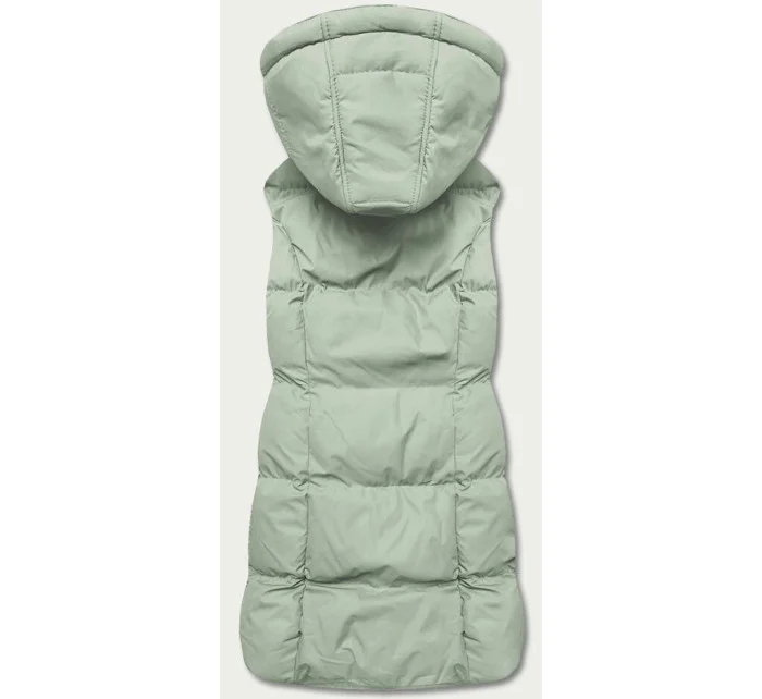 Perová dámska vesta v pistáciovej farbe s kapucňou (5M721-236) Perová dámska vesta v pistáciovej farbe s kapucňou (5M721-236)