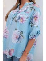 Dámska bavlnená blúzka s kvetinovým vzorom modrá Dámska bavlnená blúzka s kvetinovým vzorom modrá