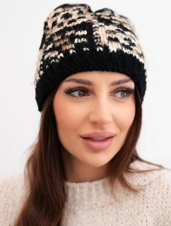Dámská zimní vlněná čepice s ozdobnými krystalky K399 černá