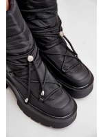 Śniegowce Damskie Na Platformie I Płaskim Obcasie Czarne Seandriel