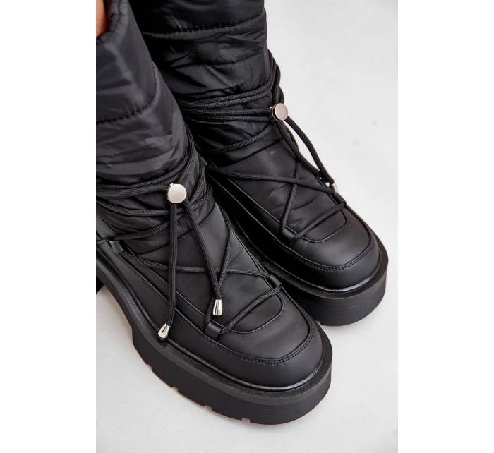 Śniegowce Damskie Na Platformie I Płaskim Obcasie Czarne Seandriel