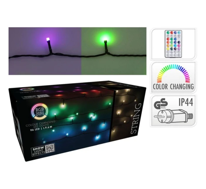 VIANOČNÝ STROMČEK SVETELNÁ REŤAZ 96 LED RGB S DIAĽKOVÝM OVLÁDANÍM