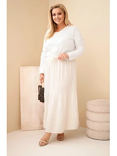 Dámská sukně Plus Size bavlněná mušelínová s volánem a gumou béžová