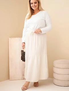 Dámská sukně Plus Size bavlněná mušelínová s volánem a gumou béžová