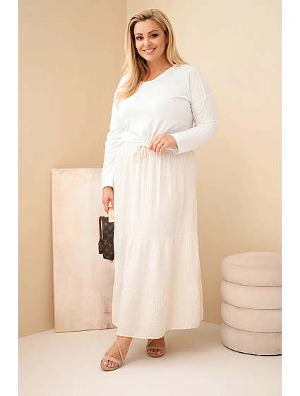 Dámská sukně Plus Size bavlněná mušelínová s volánem a gumou béžová