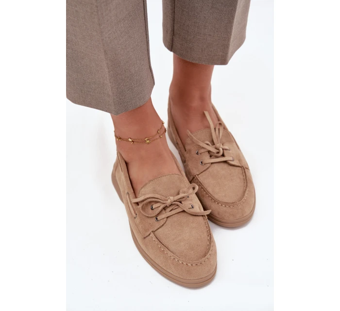 Dámske mokasíny s plochou podrážkou a šnurovaním Zalina - béžová