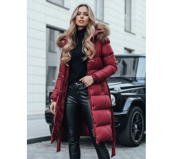 Dámská prošívaná zimní bunda s kožešinou červená Dstreet model 21990861 - FashionStreet