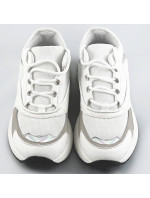 Biele šnurovacie sneakersy s farebnými vsadkami (6346)
