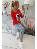 Blúzka s grafickou a farebnou 3D mašľou červená Blúzka s grafickou a farebnou 3D mašľou červená