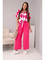 Dámská souprava viskózová halenka s vázáním a kalhoty s gumou fuchsie Dámská souprava viskózová halenka s vázáním a kalhoty s gumou fuchsie