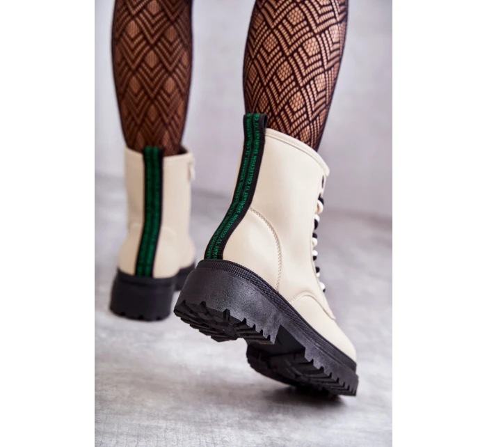 Damskie Skórzane Botki Workery Jasnobeżowe Denila