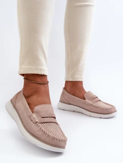 Zamszowe Mokasyny Na Platformie Sergio Leone SP012 Beżowe