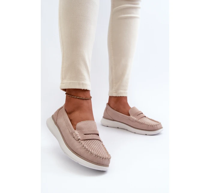 Sametové mokasíny na platformě model 21655642 Beige - SERGIO LEONE