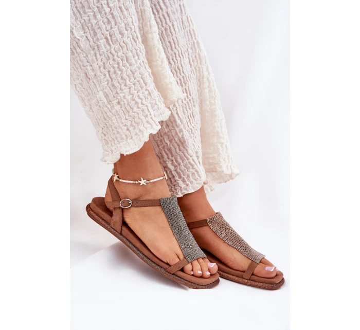 Plné Elegantní Dámské Sandály S  Hnědé model 21693526 - Artiker