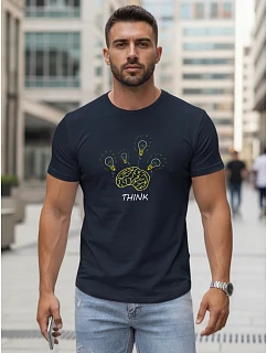 Pánske bavlnené tričko s originálnym potlačou, tmavomodré, FashionStreet NX0149R