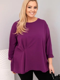 Dámska blúzka plus size s bavlnou a dlhými rukávmi a riasením tmavo fialová