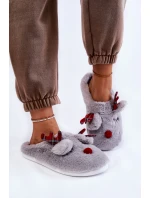 Damskie Świąteczne Futrzane Papcie Z Reniferem Szare Clarie