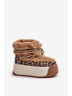 Skórzane Śniegowce Damskie Na Grubej Podeszwie Z Futerkiem Panterka Big Star OO274A208 Brązowe Skórzane Śniegowce Damskie Na Grubej Podeszwie Z Futerkiem Panterka Big Star OO274A208 Brązowe