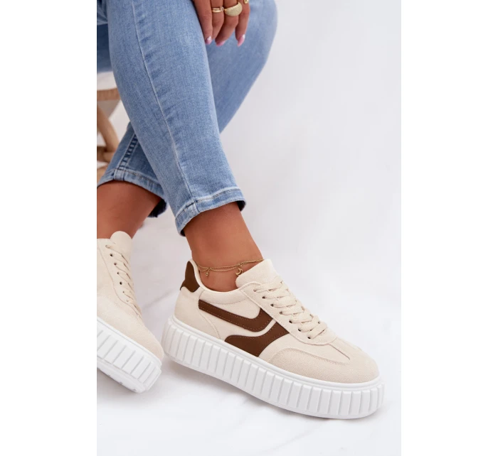 Dámské tenisky na platformě s eko béžové model 21997803 - Boto