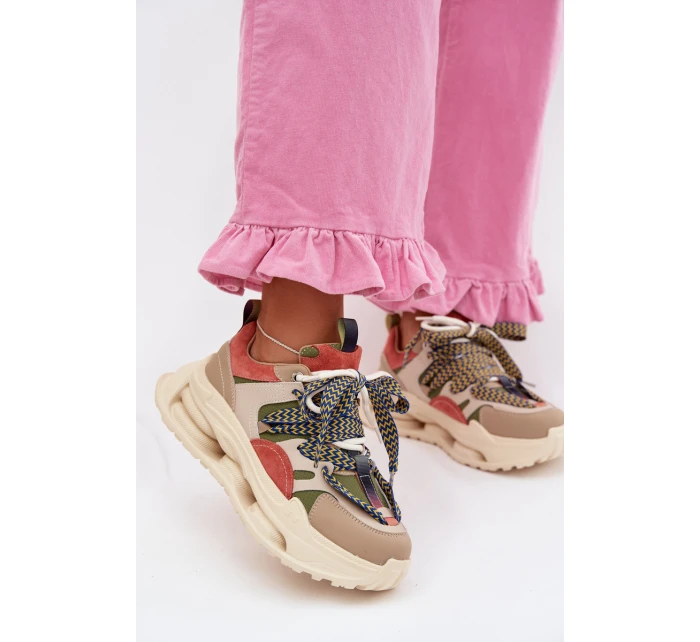 Kožené dámské tenisky na platformě D&A CR61-3133 Béžové