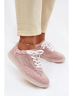 Dámske semišové kožené tenisky s otvormi Pink Almora