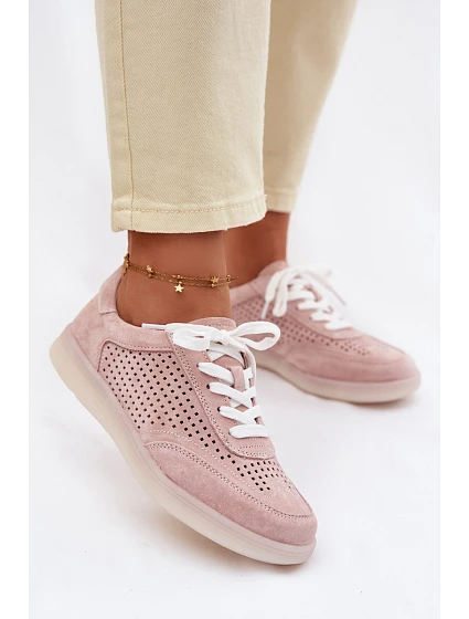 Dámske semišové kožené tenisky s otvormi Pink Almora