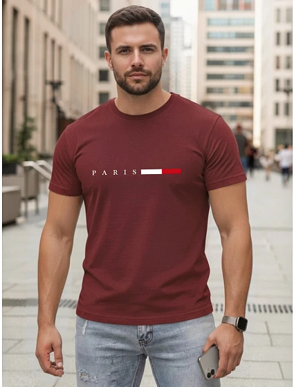 Koszulka męska bawełniana z napisem PARIS bordowy model 22316064 - FashionStreet Koszulka męska bawełniana z napisem PARIS bordowy model 22316064 - FashionStreet