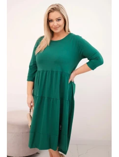 Dámská bavlněná model 21802037 Plus Size s volány a ohrnutým rukávem zelená - K-Fashion
