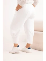 Dámske plus veľkosť nohavice s nízkym sedom a elastickým pásom biela