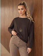 Dámska bavlnená blúzka oversize s príveskom, čokoládová, FashionStreet RY2942 Dámska bavlnená blúzka oversize s príveskom, čokoládová, FashionStreet RY2942