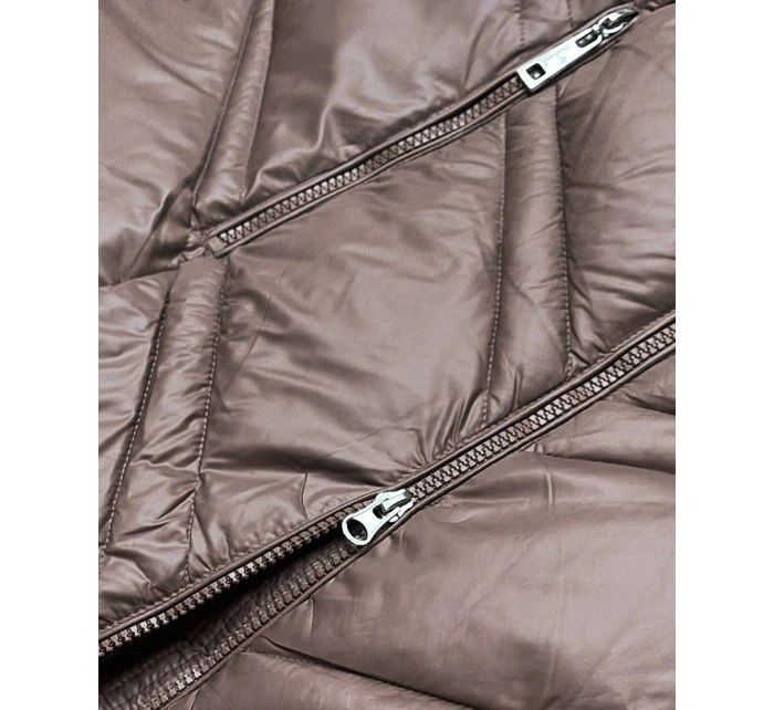 Dámska prechodná bunda vo farbe cappuccino s kapucňou (H-97-1)