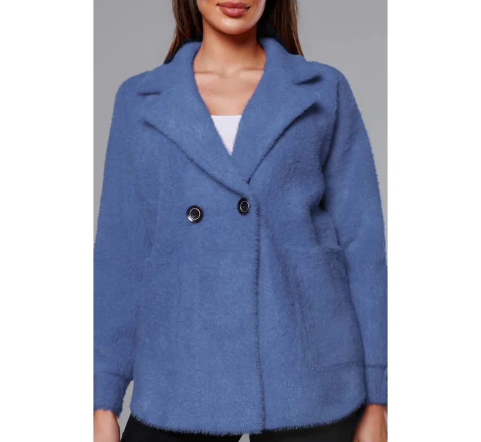 Krátký modrý přehoz přes oblečení typu alpaka model 18059129 - MADE IN ITALY Krátký modrý přehoz přes oblečení typu alpaka model 18059129 - MADE IN ITALY