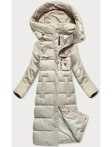 Svetlo béžová zimná bunda z rôznych lepených materiálov Libland (7820)