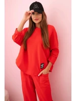 Bavlněná mikina kalhoty set červený