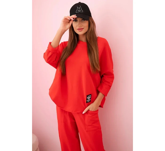 Bavlněná mikina kalhoty set červený