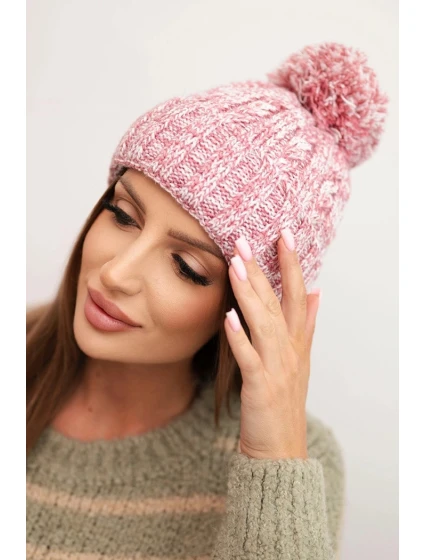 Dámska zimná čiapka s bambulou z vlny K424 svetlo ružová Dámska zimná čiapka s bambulou z vlny K424 svetlo ružová