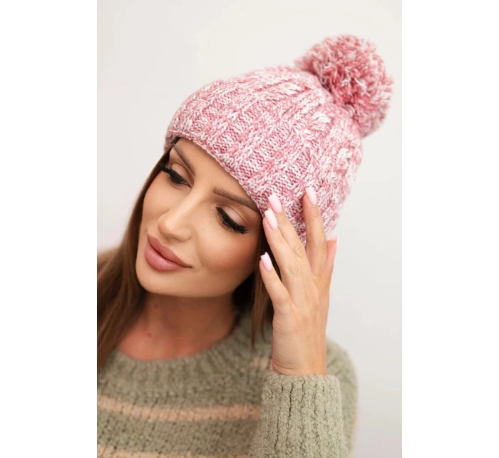 Dámska zimná čiapka s bambulou z vlny K424 svetlo ružová Dámska zimná čiapka s bambulou z vlny K424 svetlo ružová