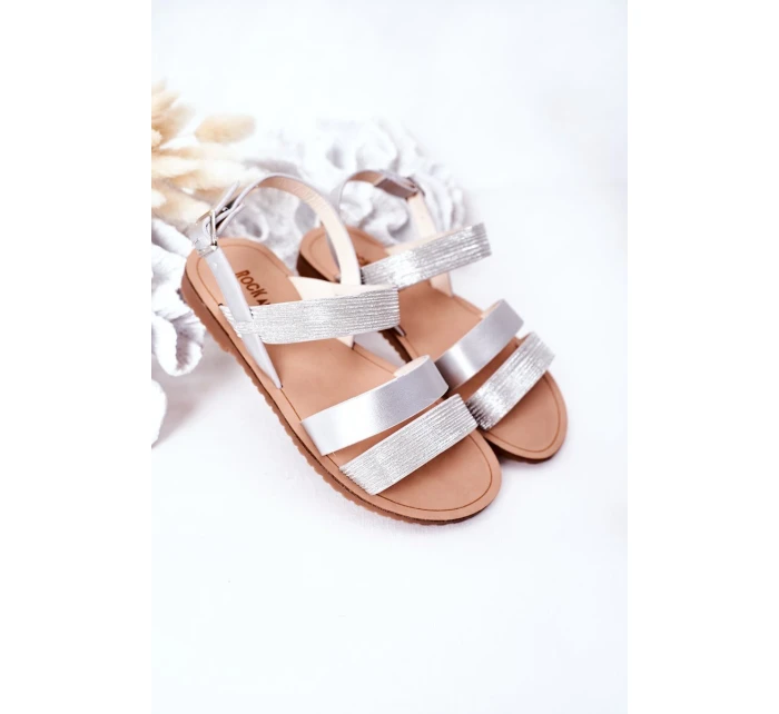 Dziecięce Błyszczące Sandały Srebrne Natalie