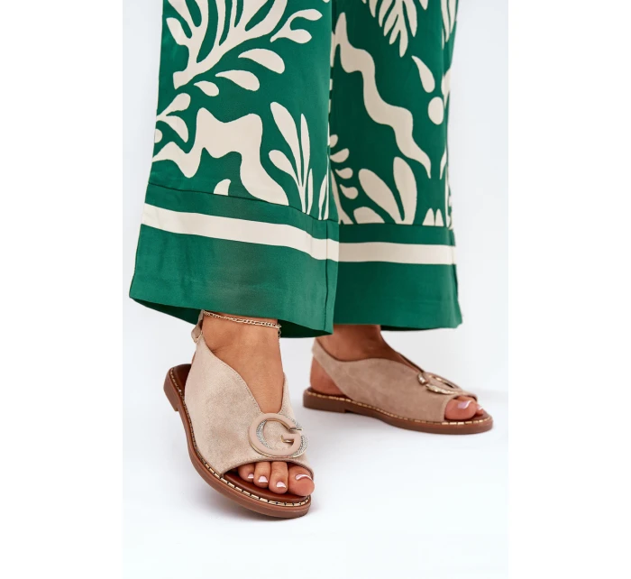 Ploché sandály s ozdobou béžové model 21685714 - Boto