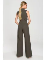 M702 Overal bez rukávov s golierom - khaki farba