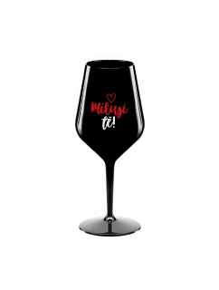 MILUJI TĚ! (SRDÍČKO) - černá nerozbitná sklenice na víno 470 ml