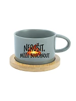 NERUŠIŤ, MOŽNO BUDEM BÚCHAŤ. – sivý hrnček Makronka 200 ml