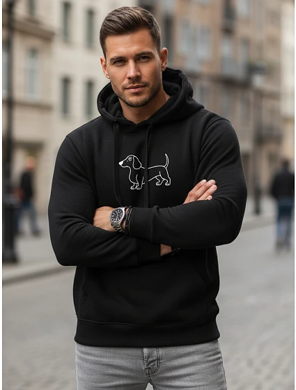 Pánska mikina s potlačou jazvečíka čierna FashionStreet NX0221B