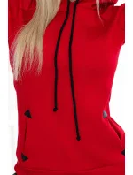 Červená teplá dámská mikina s kapucí a kapsami model 20616922 - numoco