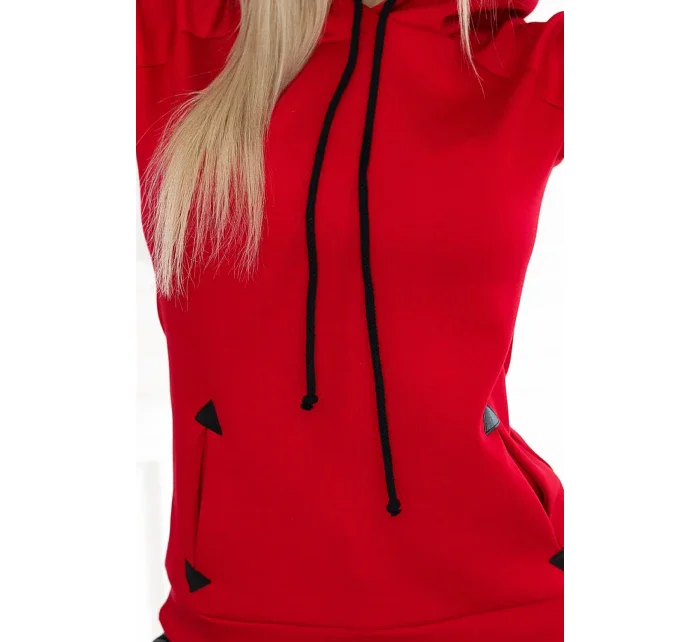 Červená teplá dámská mikina s kapucí a kapsami model 20616922 - numoco