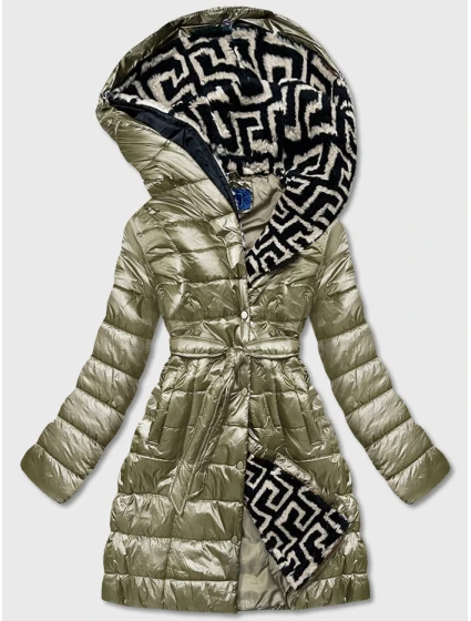 Dámska ľahká zimná bunda so zateplenou kapucňou khaki (omdl-019)