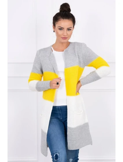 Šedý+žltý pruhovaný sveter