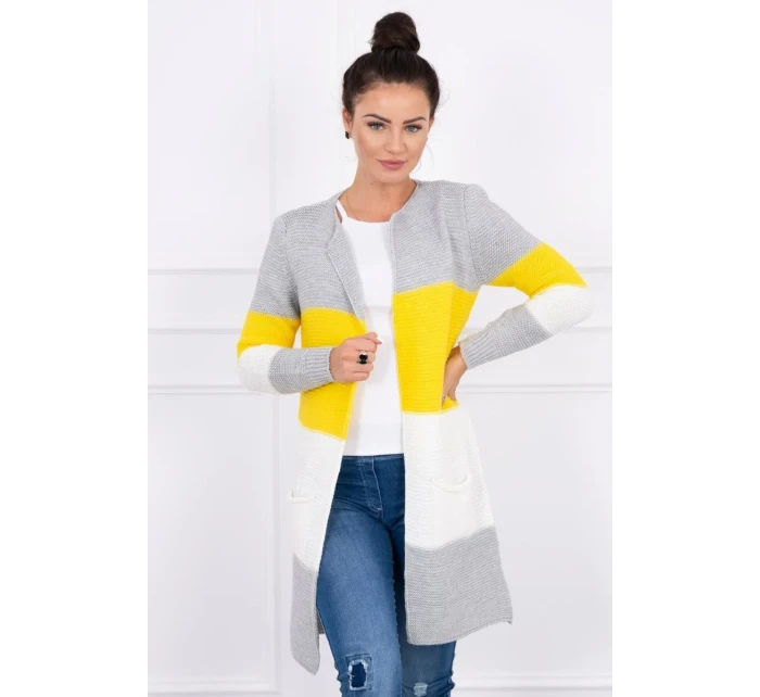 Šedý+žltý pruhovaný sveter