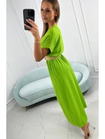 Dlhé šaty s ozdobným opaskom kiwi